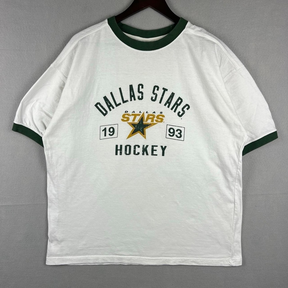 Dallas Stars NHL Hockey Two Tone White Ringer Tee Shirt XL